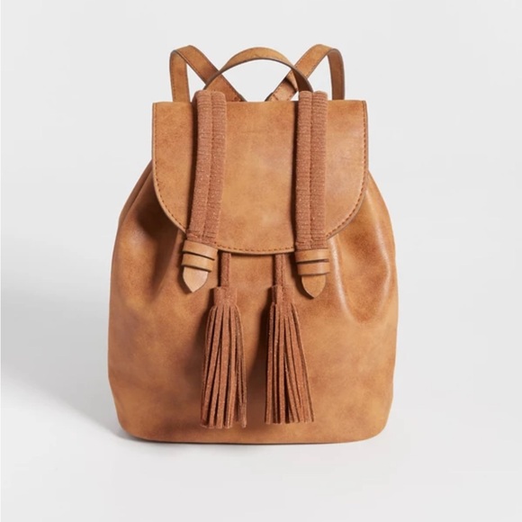 Maurices Faux Leather Backpack With Faux Suede Tassels NWT Light Brown Western - Picture 1 of 13